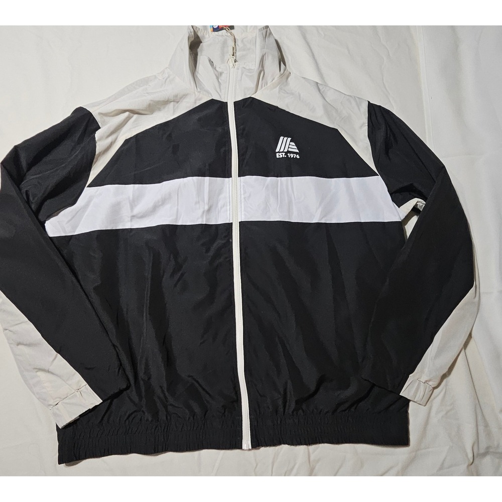 Aldi Gear Jacket Mens XXL Black White Grey Colorblock Full Zip Windbreaker New